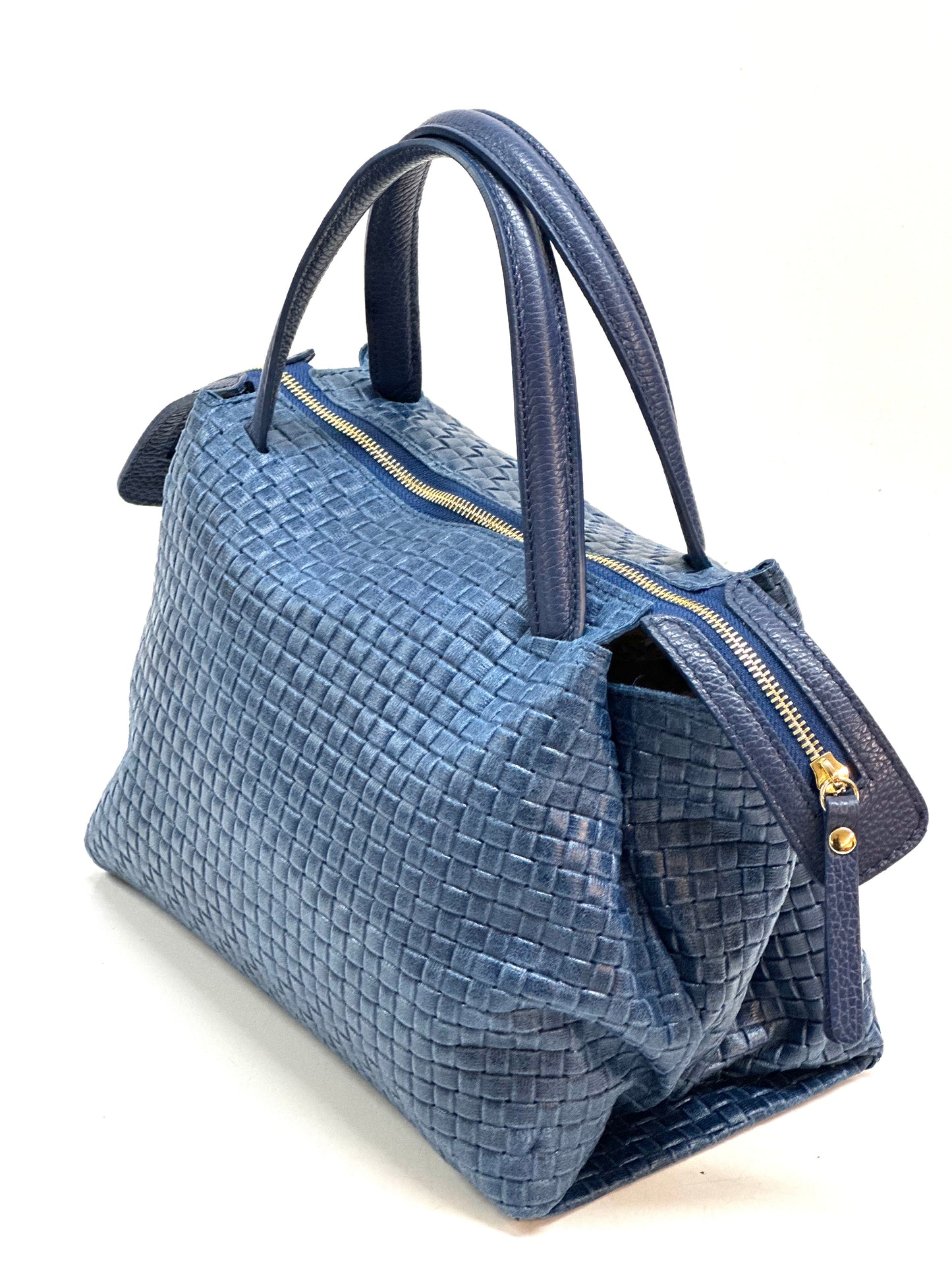 Borsa bauletto "Lara" in vera pelle intrecciata Made in Italy