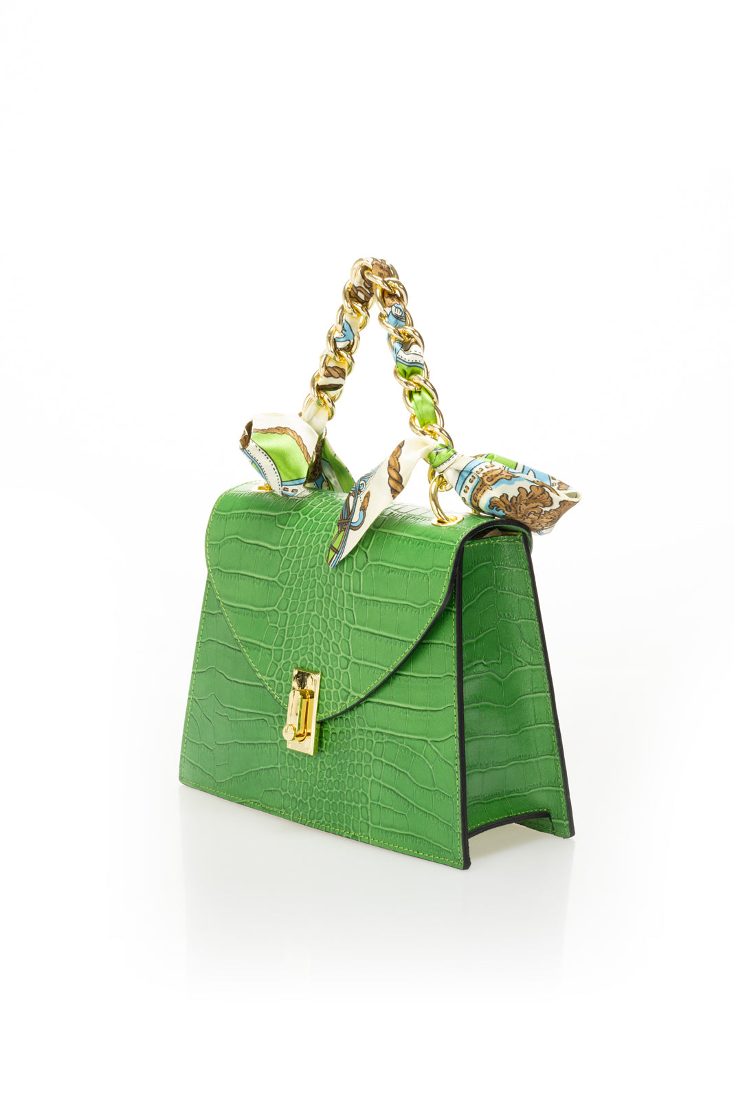 Borsa a mano "Silvia" in vera pelle goffrata verde 100% Made in Italy