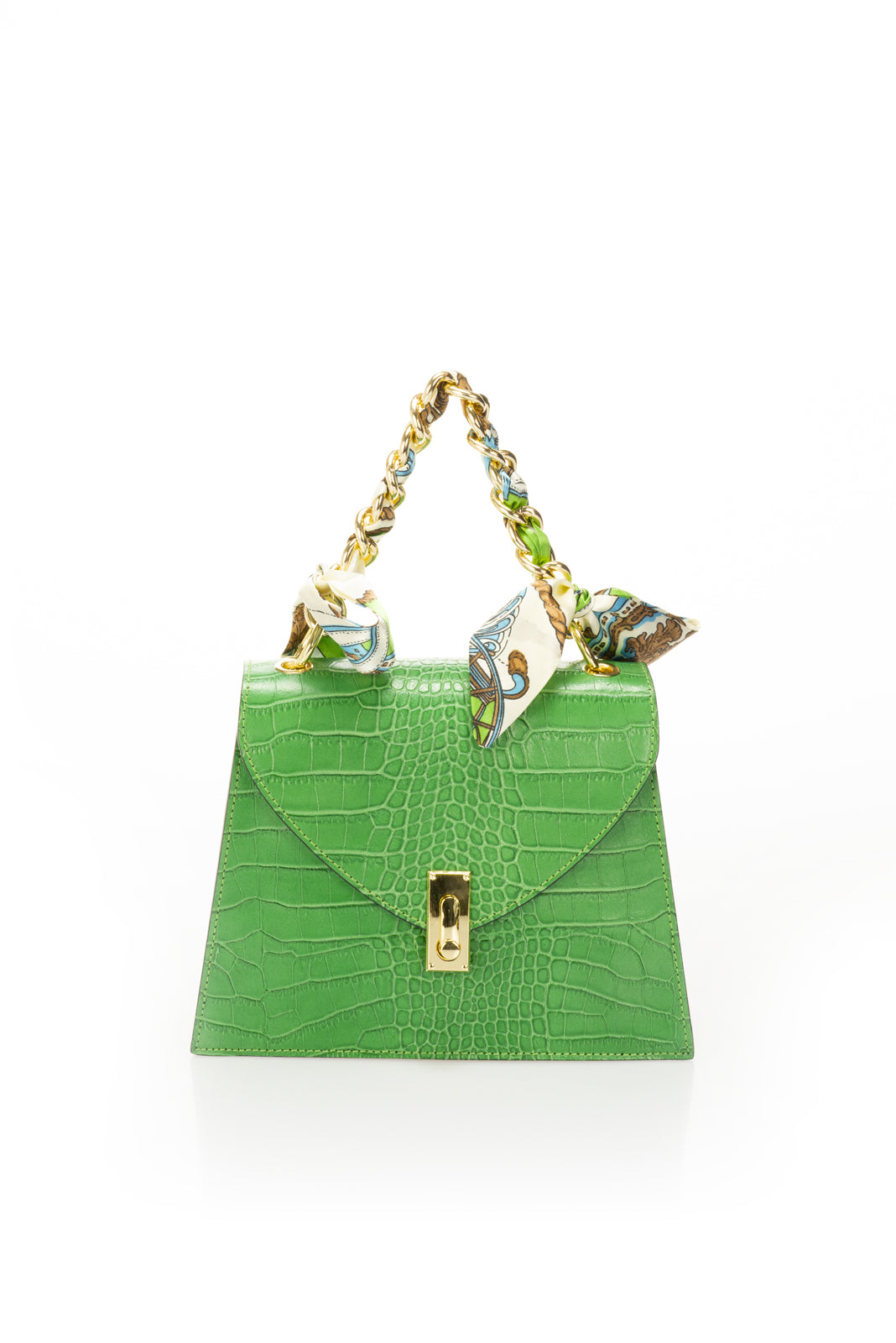 Borsa a mano "Silvia" in vera pelle goffrata verde 100% Made in Italy